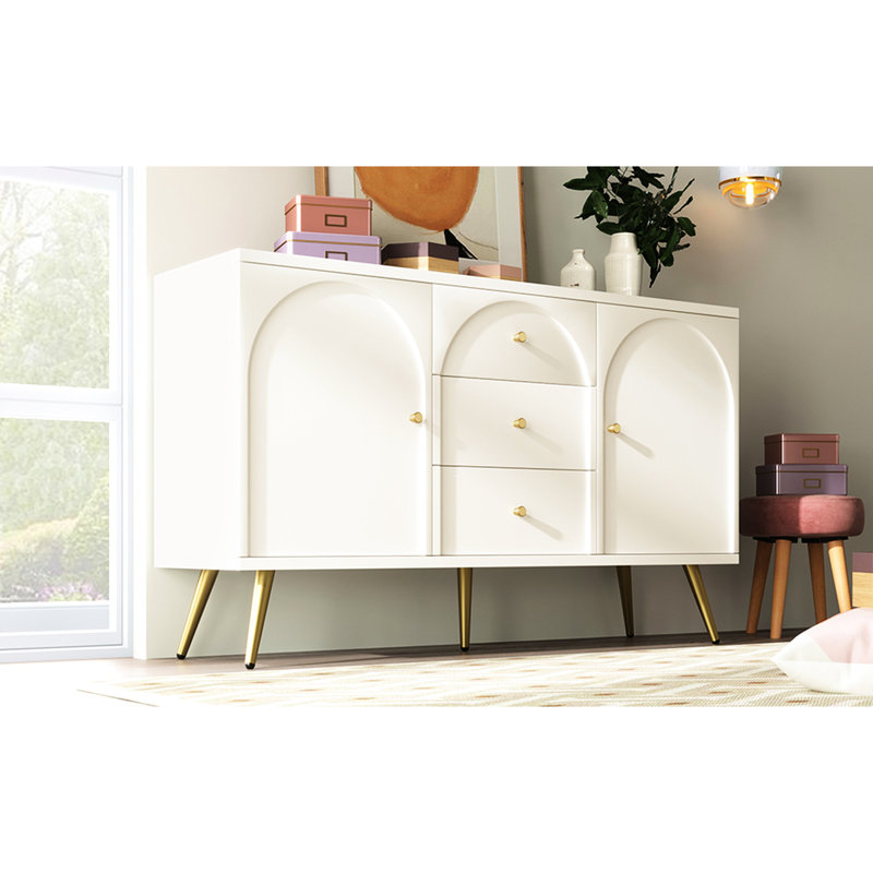 Armoire à trois tiroirs en métal à deux portes, couleur blanc crème pour une harmonie domestique