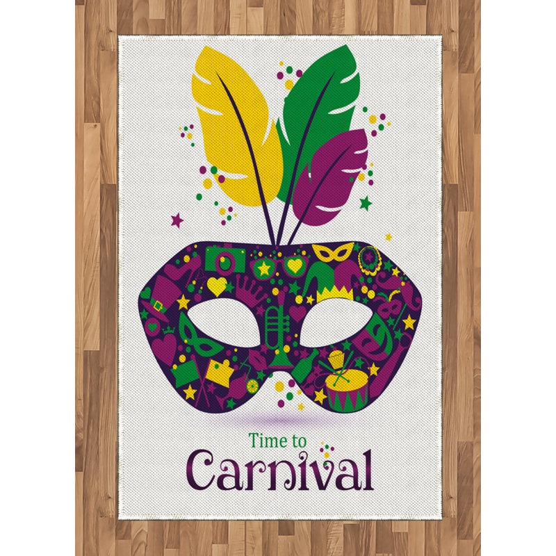 Tapis décoratif en fibres de polyester à haute densité Mardi Gras, Rectangle— 4 pi x 5 pi 8 po