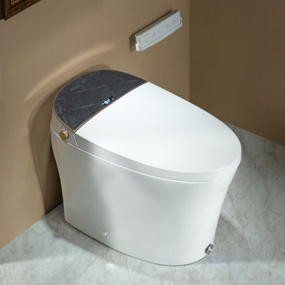 Toilette une pièce moderne avec bidet Smart, chauffage instantané, ouverture et fermeture automatiques, coup de pied mains libres et chasse automatique, siège chauffant réglable, séchoir à air chaud, stérilisation UV, couvercle à fermeture douce, céramique émaillée blanche,