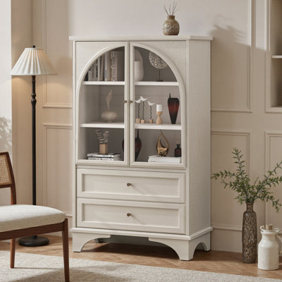 52.17"H Glass Door Display Case Storage Cabinet With 2 Drawers And Adjustable Shelf, Spacious Storage Solutions, Curio Cabinet