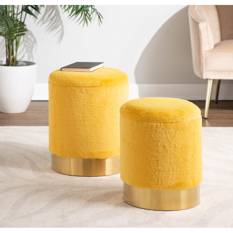 Dinah Upholstered Ottoman, Yellow Plush