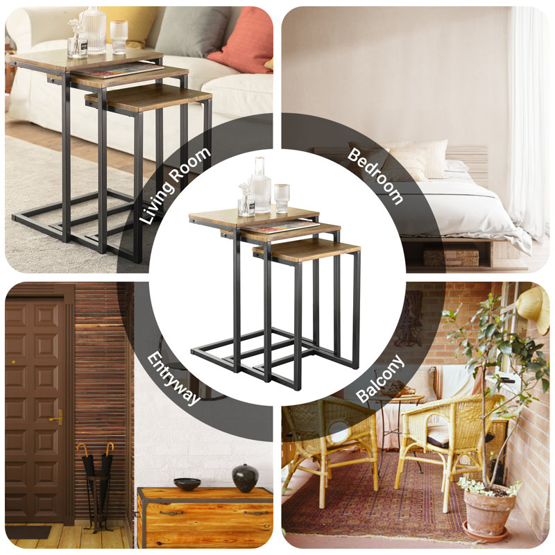 3-Piece Nesting Side Tables Set,Space-Saving C-Table & End Tables