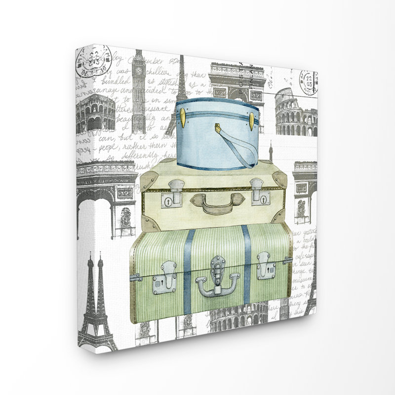 « décoration de porte de voyage avec timbres », impression, Toile tendue, H 17 po x l 17 po x P 1,5 po