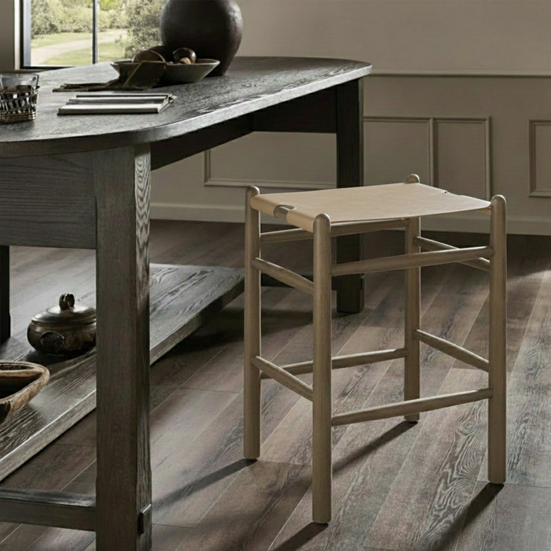Tabouret de comptoir rembourré Santos, Brun, Beige