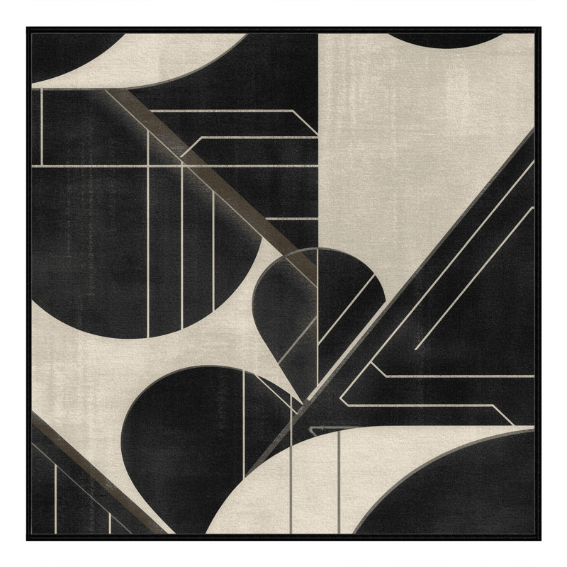 Machine Washable Carlstadt Mid-Century Modern Geometric Rug in Black – Black Binding, 7' Square