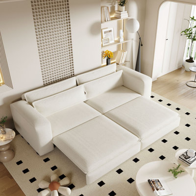 93" King Size Sleeper Sofa Bed, Pull Out Sofa Bed, 3 In 1 Convertible Sleeper Sofa, Chaise Lounge,3 Seat Teddy Couch With 2 Lumbar Pillows For Living Room