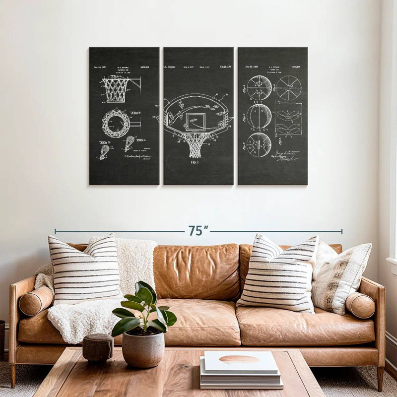 Ensemble de 3 pièces de basketball sur toile, H 36 po x l 57 po x P 1,25 po