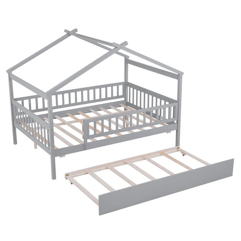 Lit en bois avec lit gigogne simple, Gris