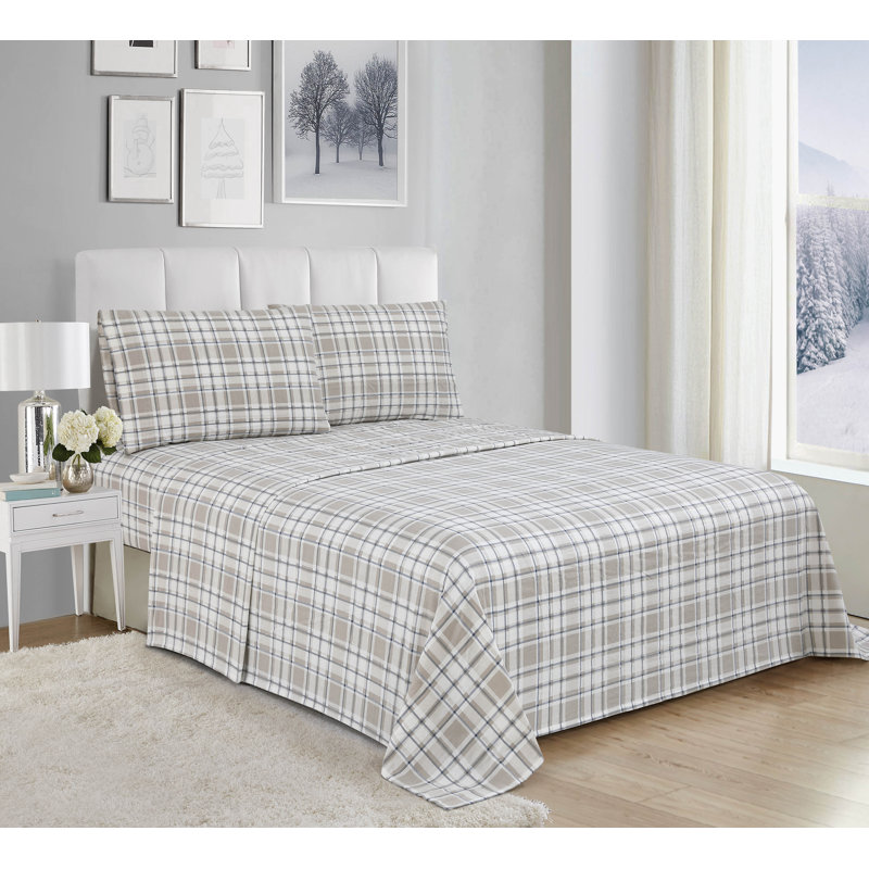  Ensemble de draps 100% flanelle 160 fils Gingham 160 fils, Double
