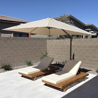 Kersten 8' Square Cantilever Aluminum Offset Beige Umbrella With 360° Rotation And Base