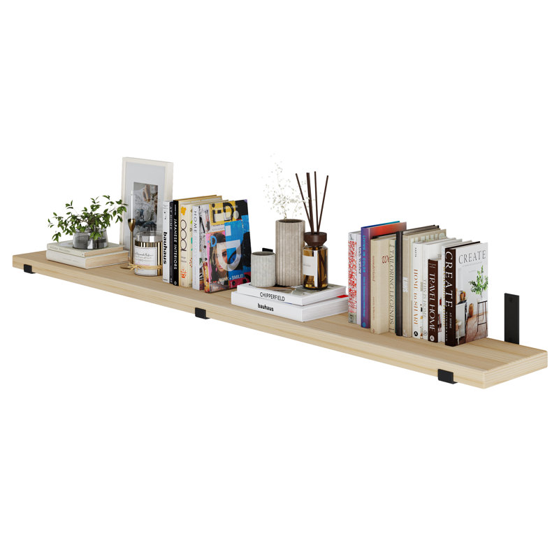 72 Inch Long Floating Shelf For Wall, Wooden Bookshelf, Living Room Organization, Office Decor, Farmhouse, 1pc, Natural