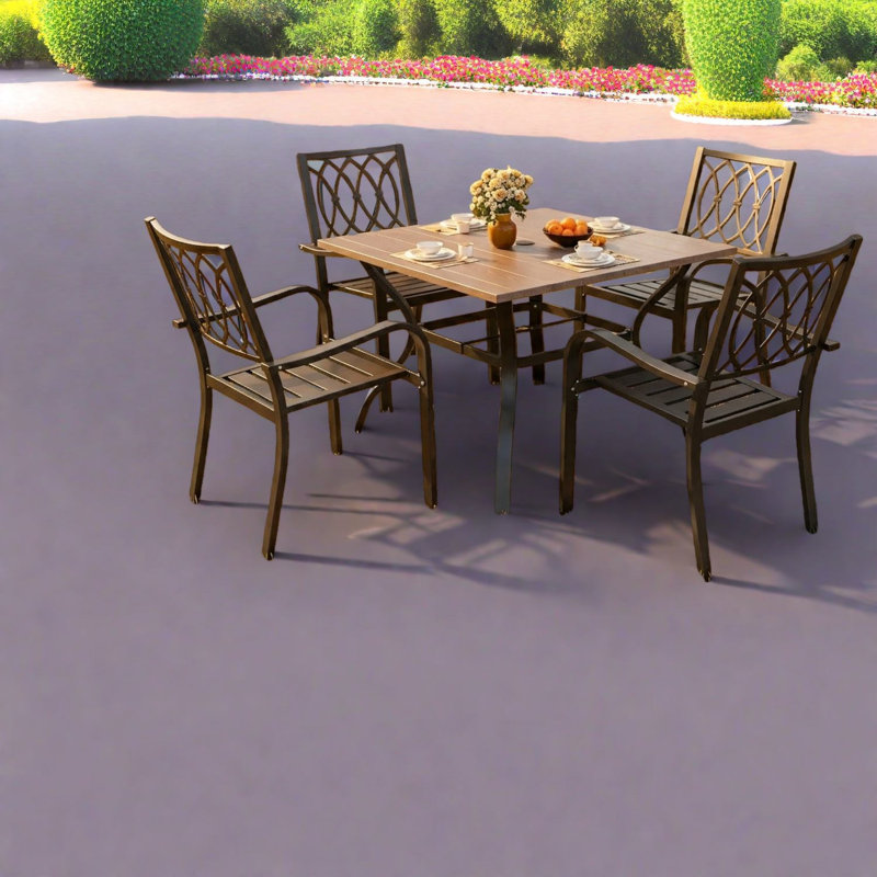 Ensemble de salle à manger de patio en métal durable, 5 pièces, table carrée pour balcon