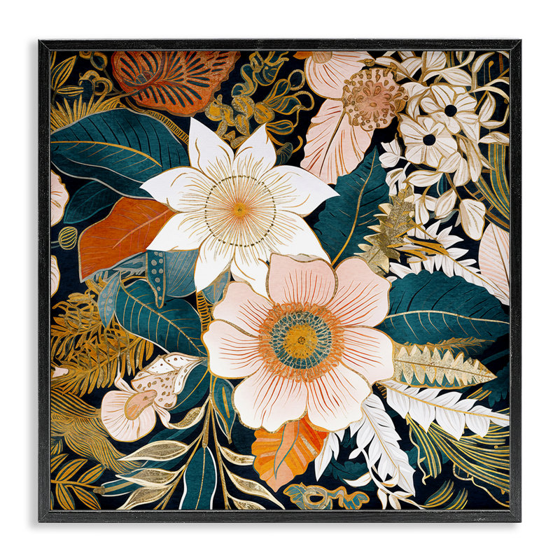 Art giclée éclectique à motif floral par Sasha, Giclée encadrée noir minuit, H 17 po x l 17 po