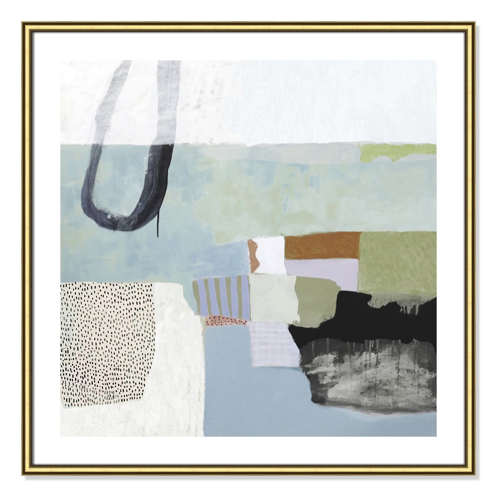 Concorde "Blue Rhythm" Painting by Nathaniel Mather, 33.25" H x 33.25" W x 0.875" D, Gold Framed Paper, White