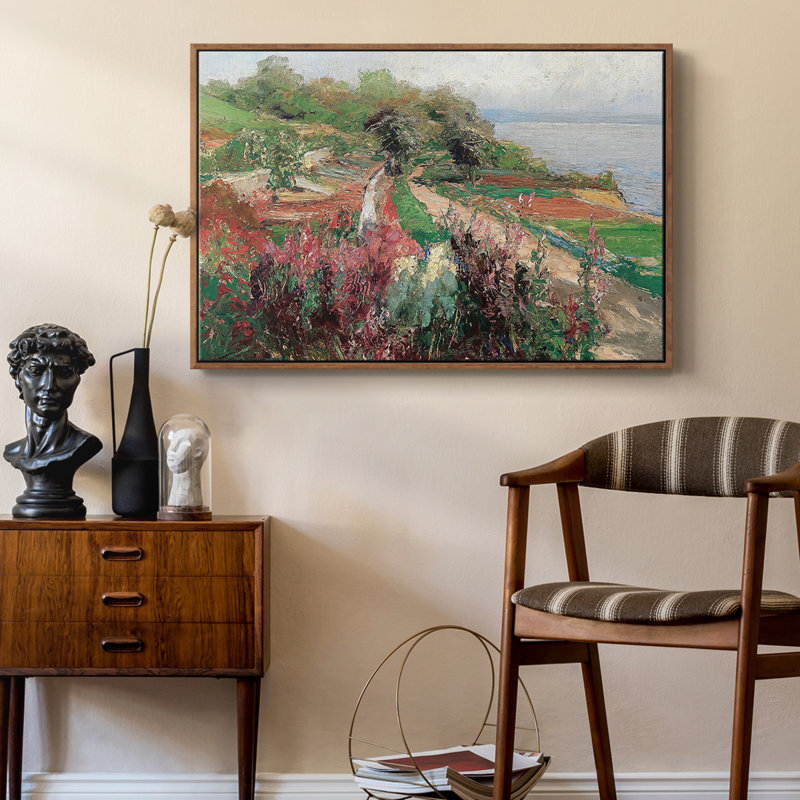 Paysage rétro - CCxxxix, Toile encadrée noyer flottant, H 27 po x l 41 po x P 2 po