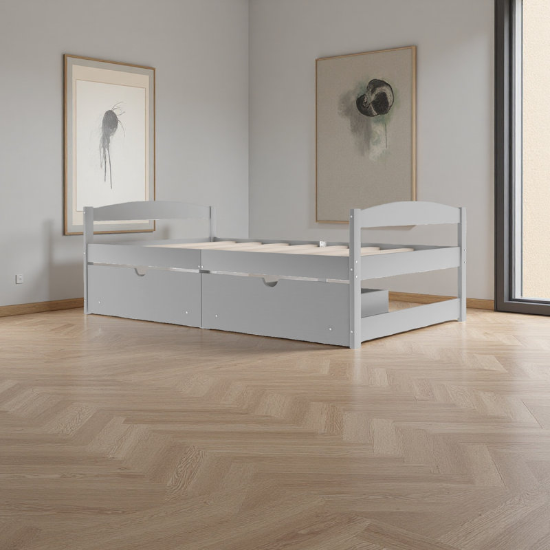Lit plateforme simple avec deux tiroirs, Gris