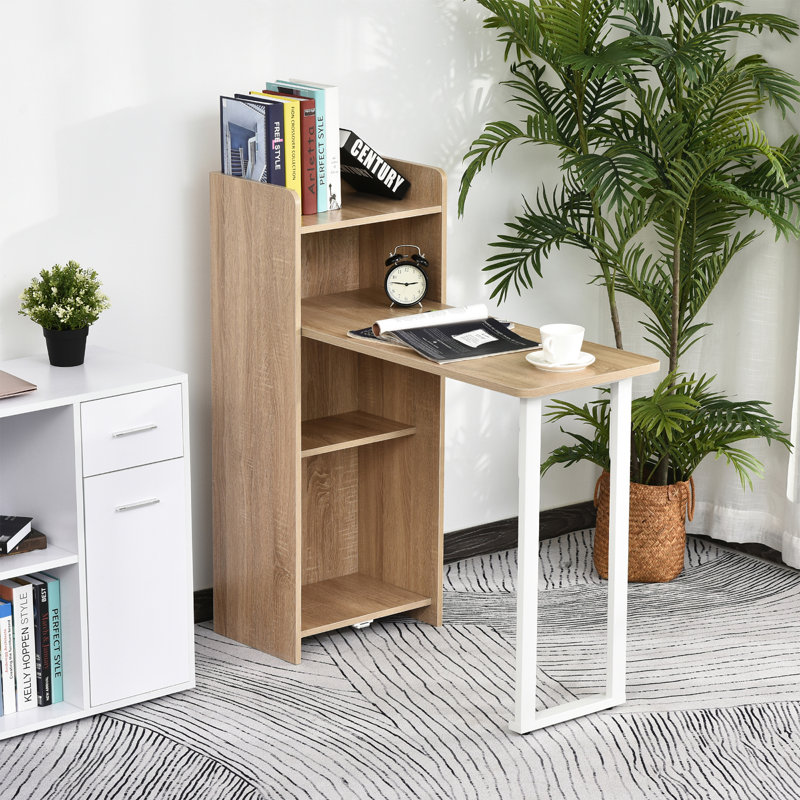 2 In 1 Storage Cabinet & Dining Table 4-Tier Shelf w/ Drop Leaf Tabletop Home