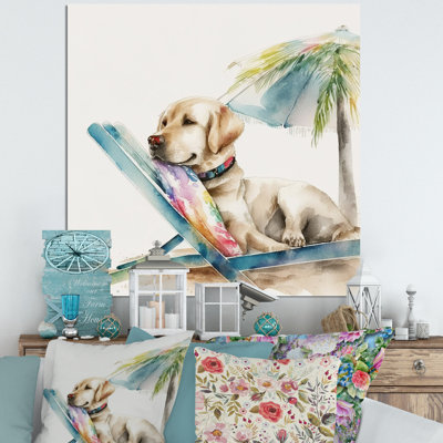 Dog On Chair At The Beach I - Dog Canvas Prints