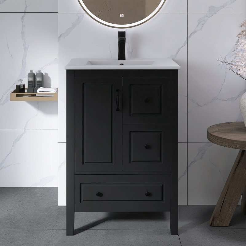 Meuble-lavabo autoportant de 24 po avec lavabo, Noir