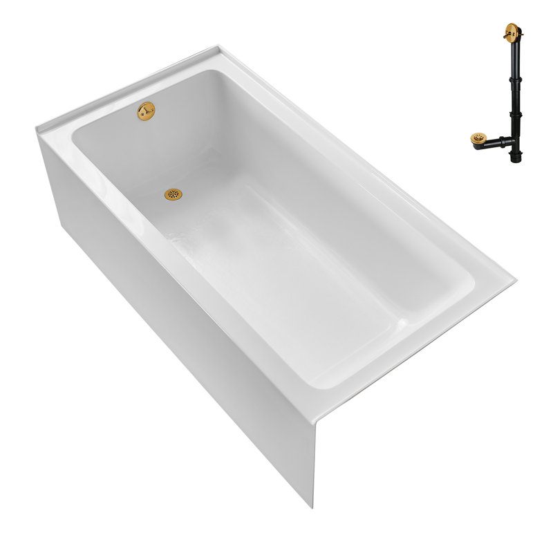 Streamline 66 in. x 34 in. Acrylic Left-Hand Drain Alcove Bathtub in Glossy White With External Drain, Brushed Gold