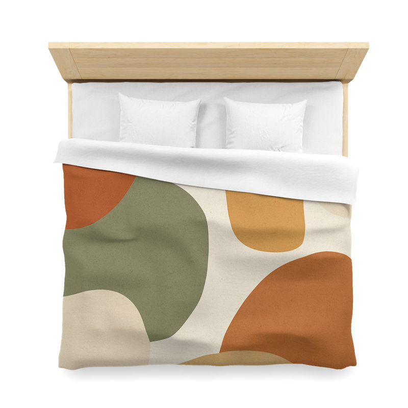 Microfiber Duvet Cover Boho Style, Design 13, Natural/Green/Orange/White, King Duvet Cover