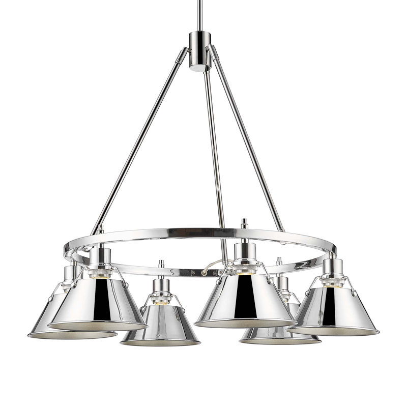 Felda 6 - Light Steel Dimmable Cone Chandelier, Chrome, Chrome