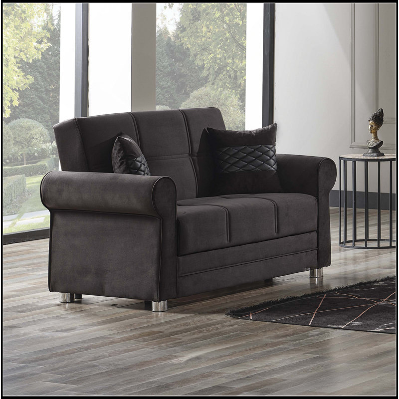 Causeuse convertible rembourrée avec rangement, Tissu noir