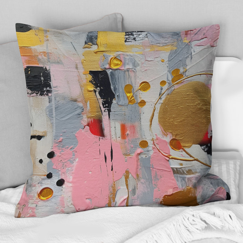 Coussin décoratif imprimé géométrique rose et gris III