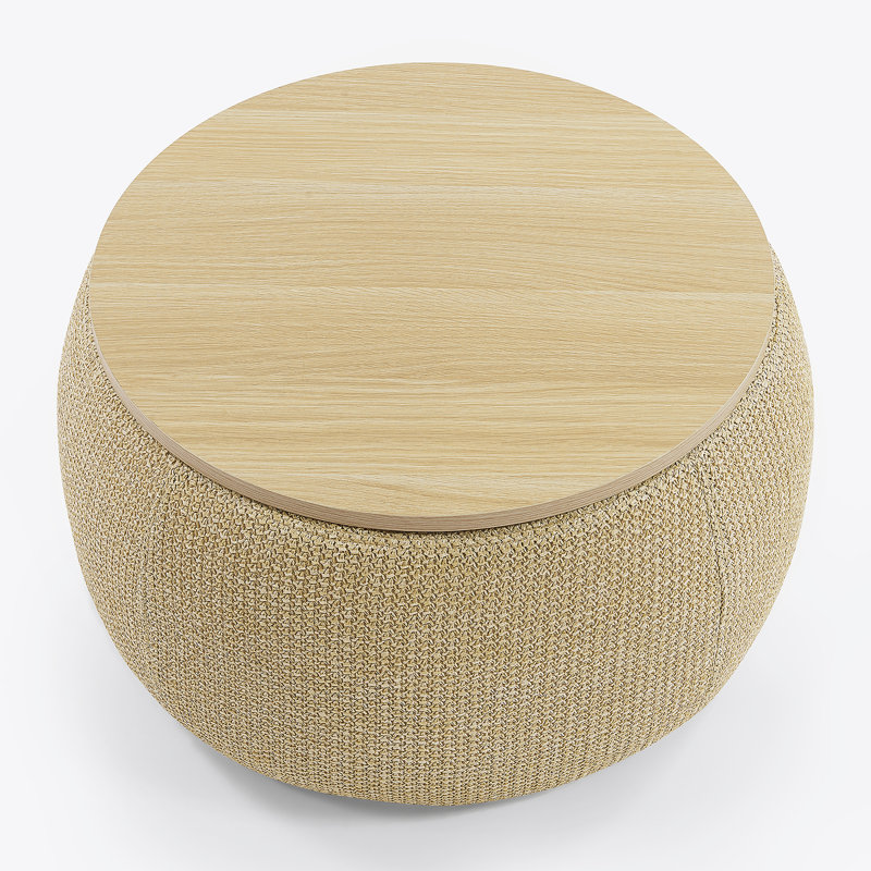 Round Storage Ottoman, 2 in 1 Function, Work as End table and Ottoman, Natural
