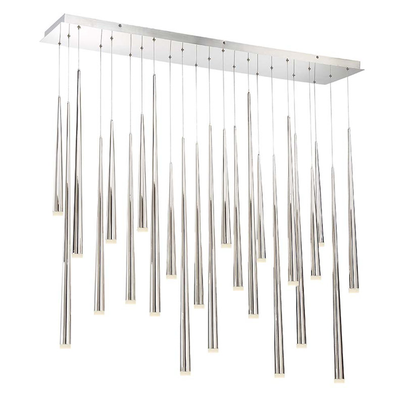 Luminaire suspendu en grappe 23 lumières à del géométriques Cascade, Nickel poli