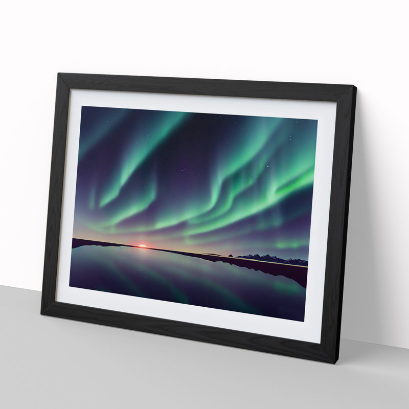 Aurora Borealis Reflection - Single Picture Frame Print, 46cm H x 64cm W, Black 