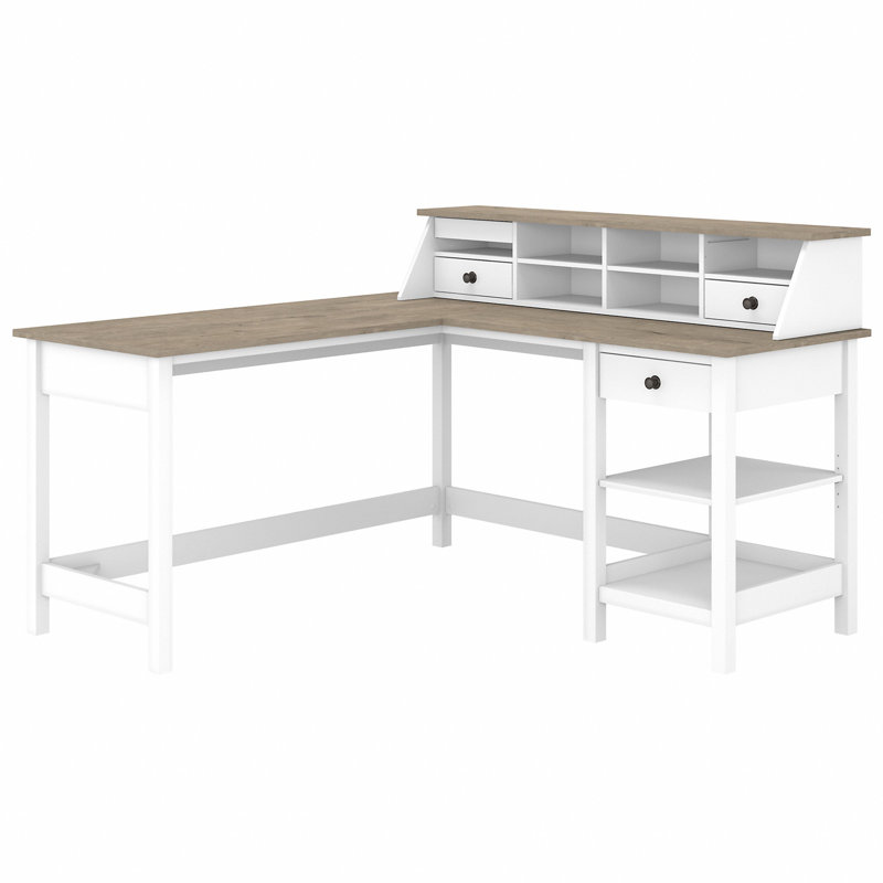 Huckins 2 Piece Computer Desk Office Set, Shiplap Gray/Pure White