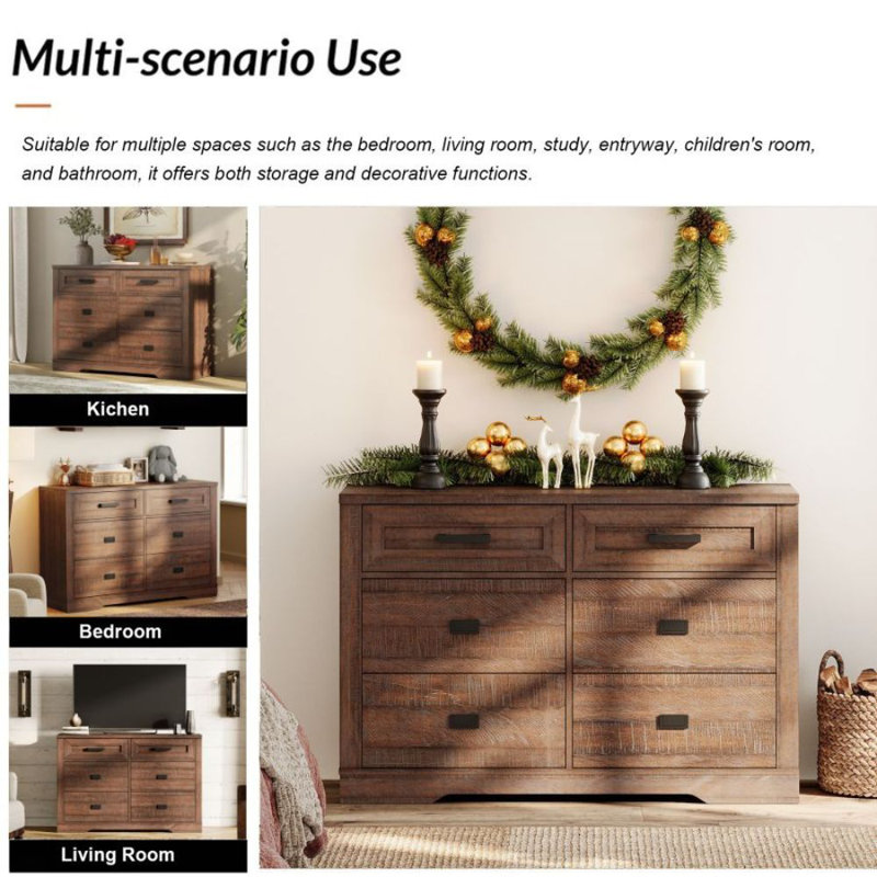 Laziza  Solid Wood Farmhouse Dresser For Bedroom With 6 Drawers, Brown