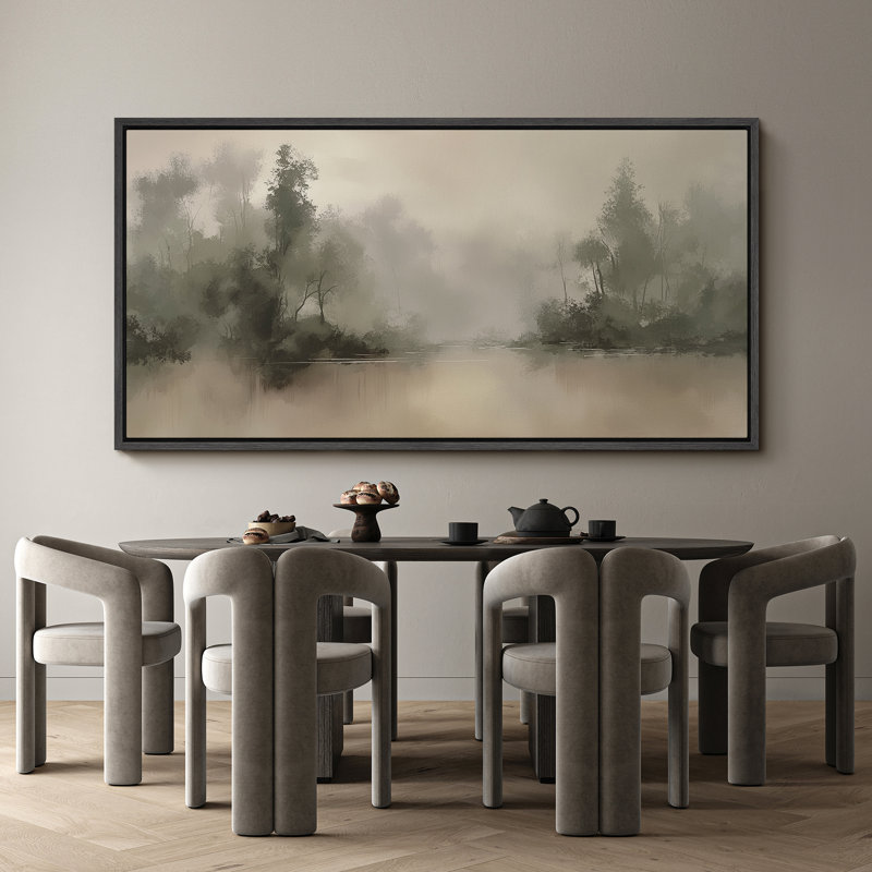 Large Framed Canvas Print Wall Art - Neutral Abstract Forest Landscape Print for Vintage Home Decor, Black, 30" H x 60" W