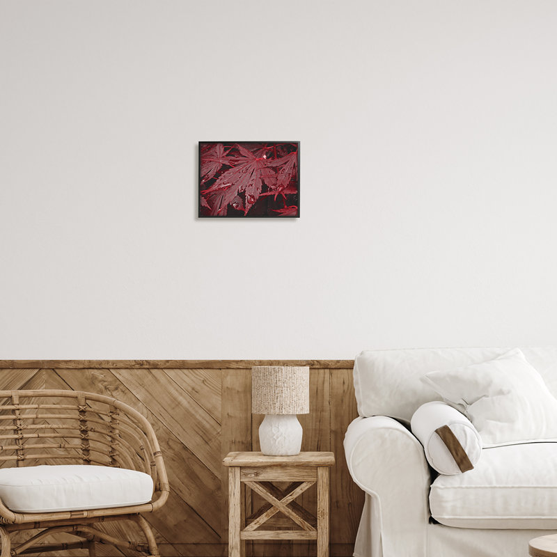 " Red Maple Leaves " by Lil' Rue, Midnight Black Framed Giclee, 11" H x 14" W x 1.5" D