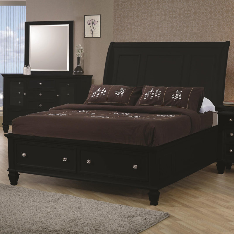 Lit plateforme avec rangement en bois massif Barret, Grand, Blanc