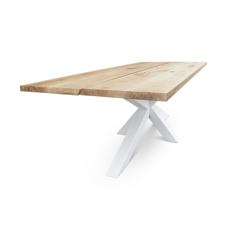 Edder 94'' Solid Oak Wood Top with Metal Base Dining Table