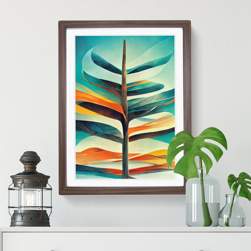 Tree Abstract Art No.3 - Wall Art, 36cm H x 27cm W, Walnut Framed, White
