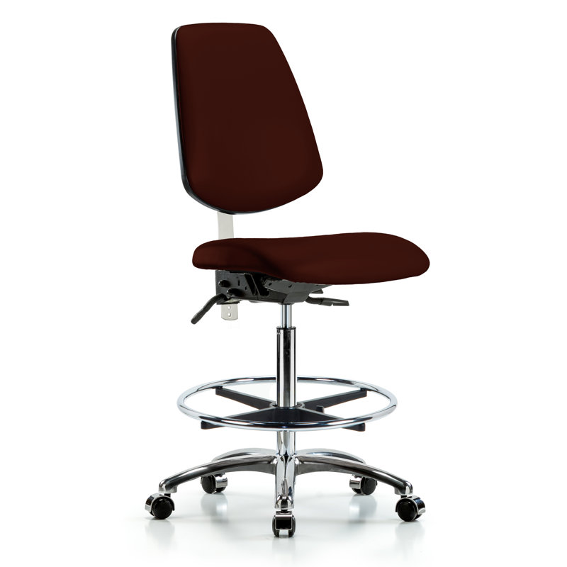 Miah Vinyl Drafting Chair, Burgundy, Casters, Not Included