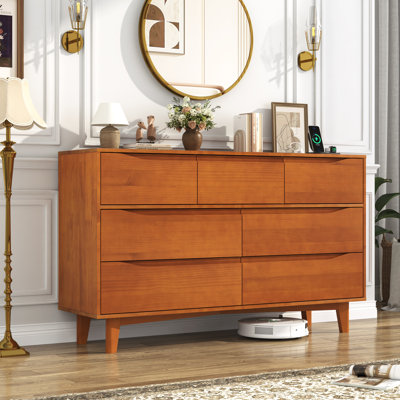 55.12" Solid Wood 7-Drawer Chest with 2 Outlets and 2 USB Ports