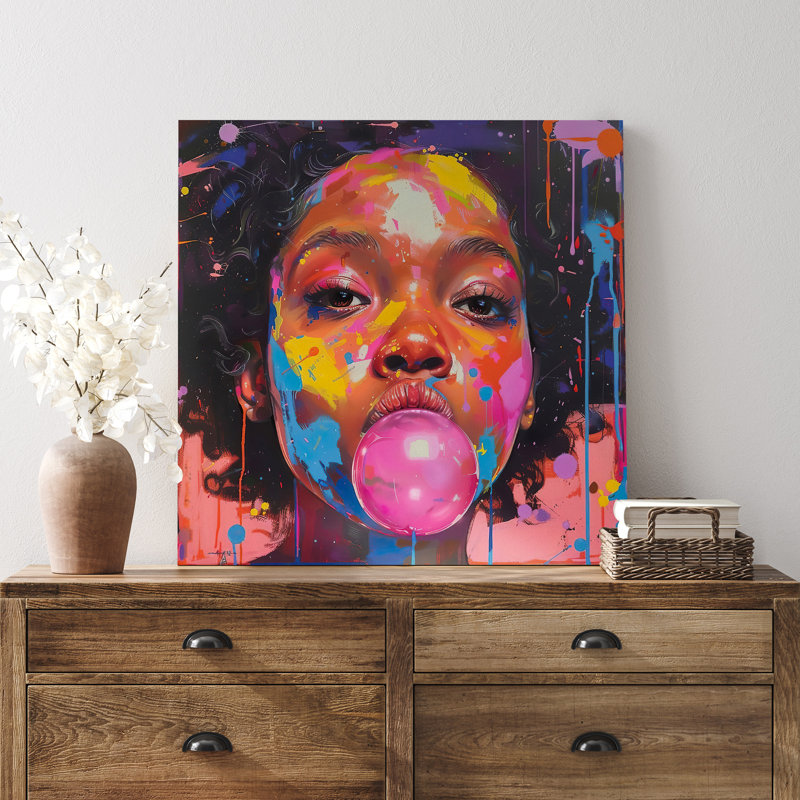 «Pop Urban Street», peinture colorée, portrait d'une fille afro-américaine, graffiti, impression sur toile encadrée