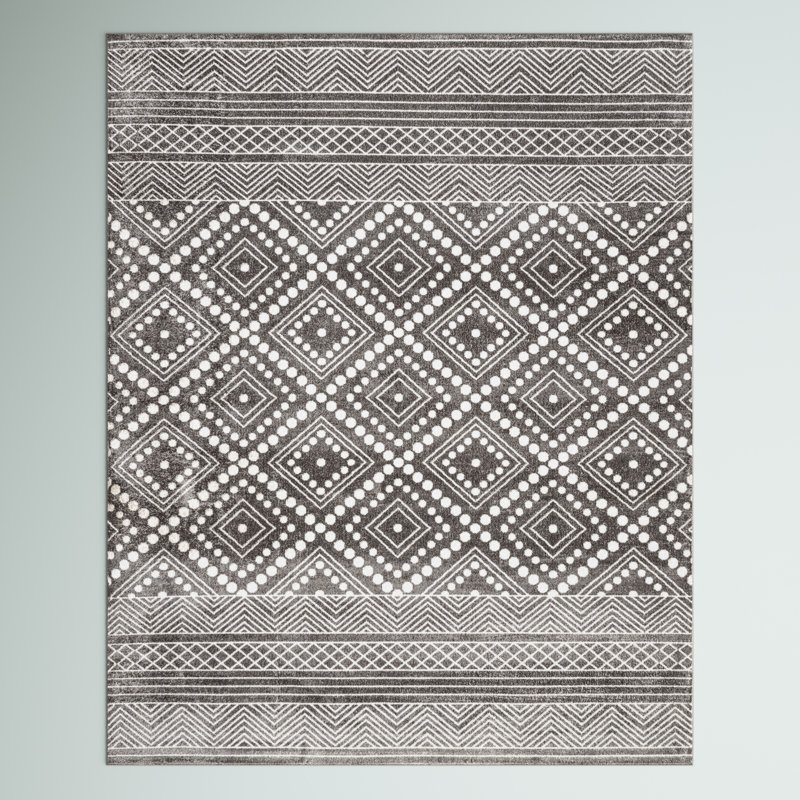Bonifacio Geometric Power Loom Gray Machine Washable Rug, Rectangle 5' x 8'