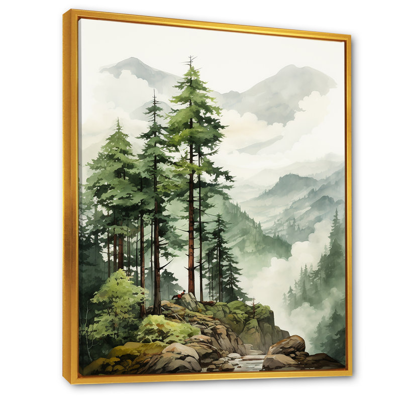 «Softwood Redwood Trees In Us Forest II», reproduction sur toile encadrée, Cadre flottant doré, 32" H x 16" W