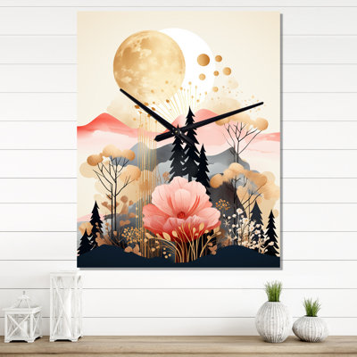 Horloge murale géométrique moderne «Serene Boho Chic» en pastel et or I