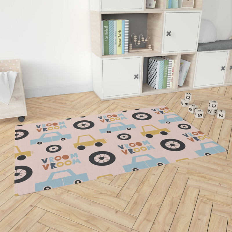Vroom vroom Colorized Kids Play Mat, Pink/Gold/Orange, Rectangle 24" x 36"