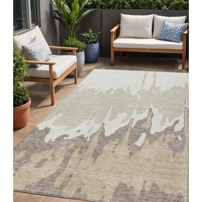 Tapis extérieur lavable abstrait ivoire et beige 5 pi x 8 pi