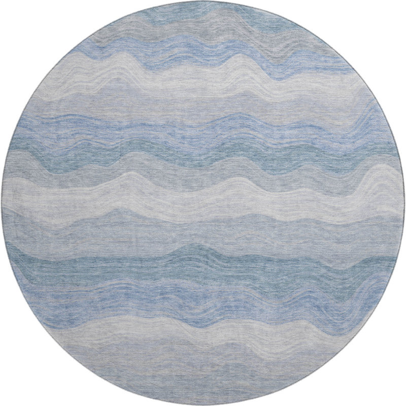 Premium Machine Washable Mayfield AMF2397 Striped Rug, Denim, 8' Round