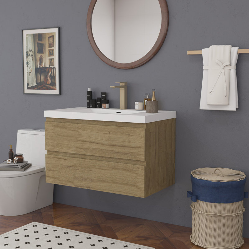 Wall Mounted Bathroom Vanity, Oak