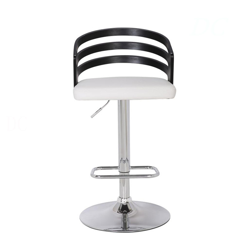 Tabouret de bar pivotant à dossier moderne en bois avec coussin, Siège blanc / structure noire
