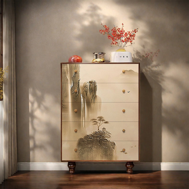 Armoire décorative à cinq tiroirs, Noyer